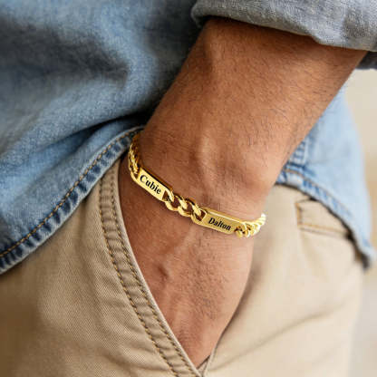 Personalized Multi-Name Cuban Chain Bracelet with Engravable Bars Gift for Boyfriend husband