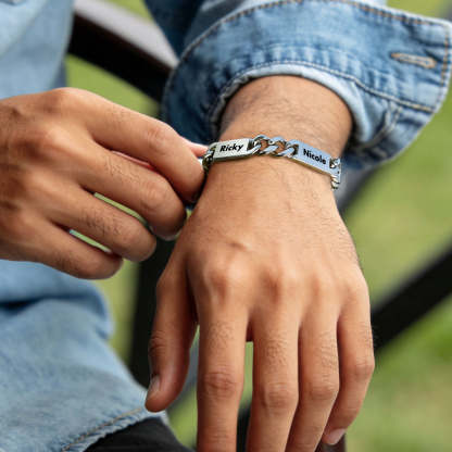 Personalized Multi-Name Cuban Chain Bracelet with Engravable Bars Gift for Men