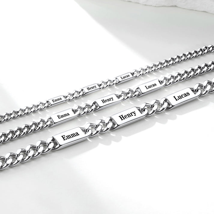 5mm 7mm 9mm Personalized Multi-Name Cuban Chain Bracelet with Engravable Bars