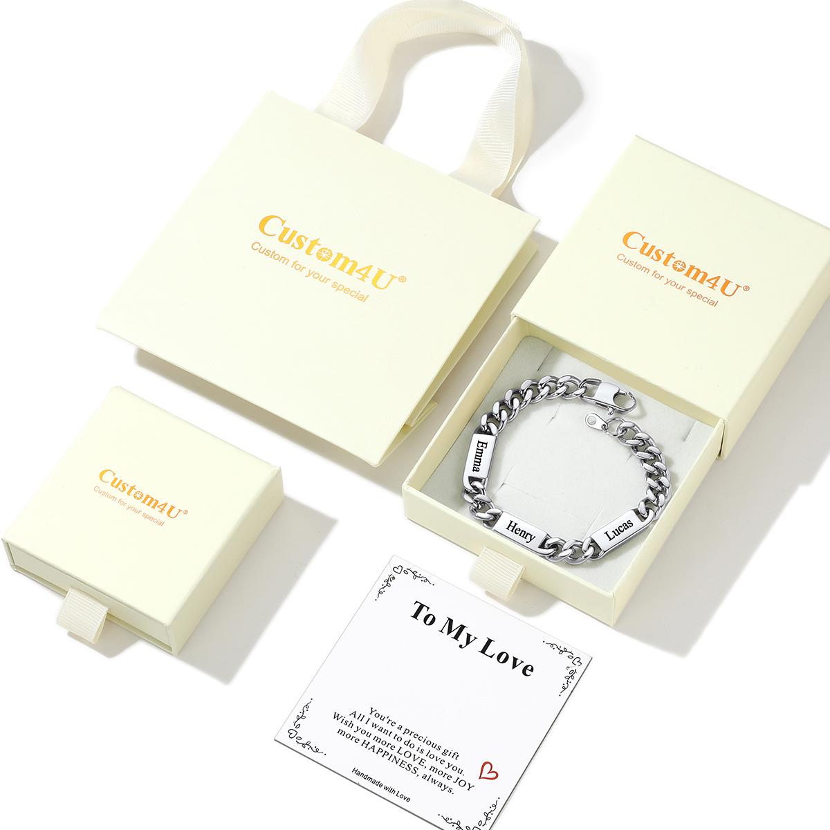 Personalized Multi-Name Cuban Chain Bracelet with Engravable Bars with Gift Box