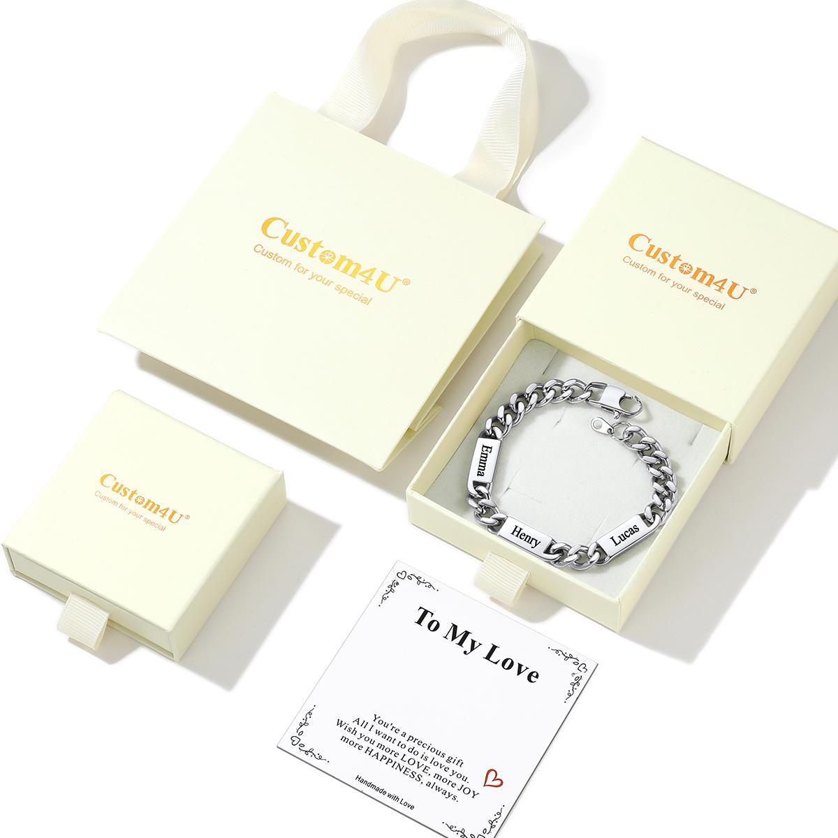 Personalized Multi-Name Cuban Chain Bracelet with Engravable Bars with Gift Box