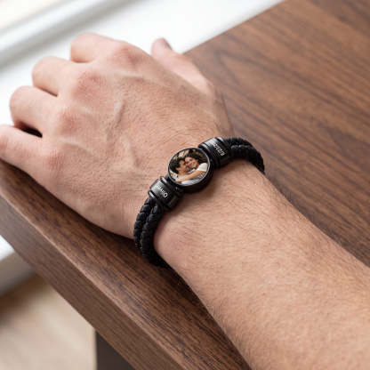 Personalized Multi-Name Photo Double-Layer Leather Bracelet for Husband