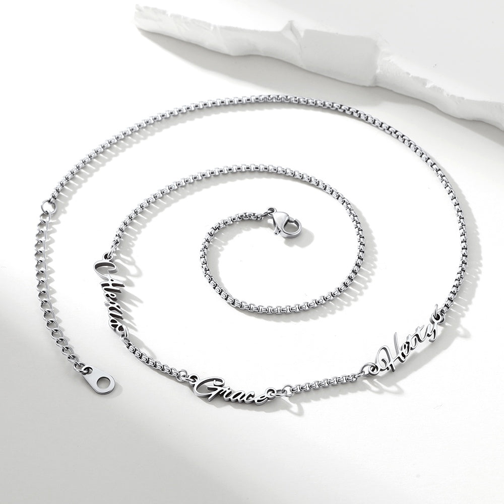 Personalized Multi-Nameplate Rolo Chain Necklace Silver