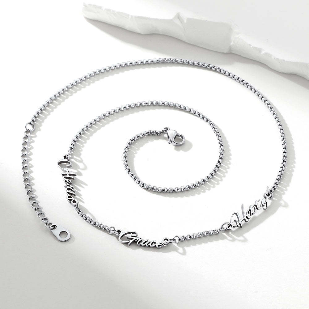 Personalized Multi-Nameplate Rolo Chain Necklace Silver