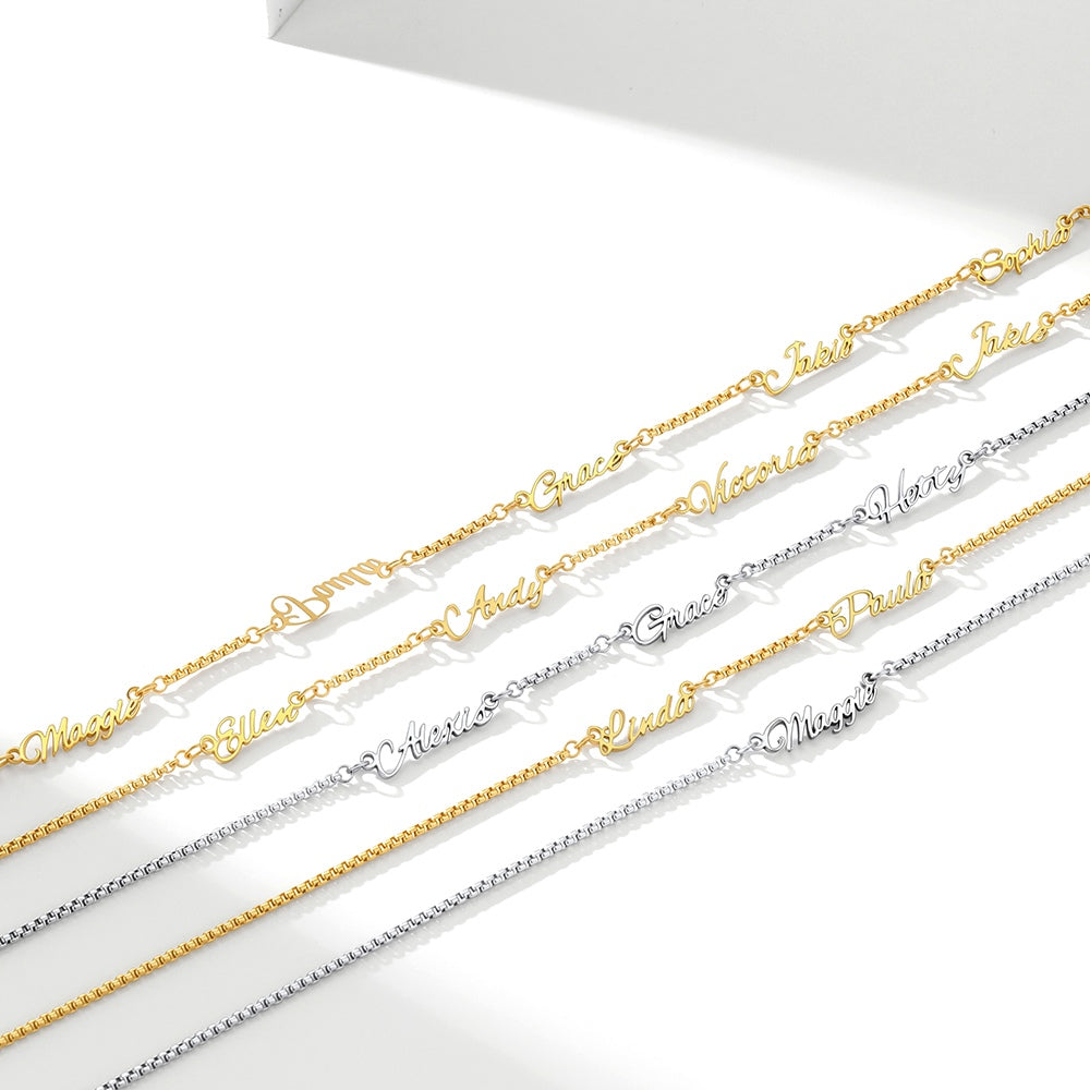 Personalized 3 Nameplate Rolo Chain Necklace 2 colors