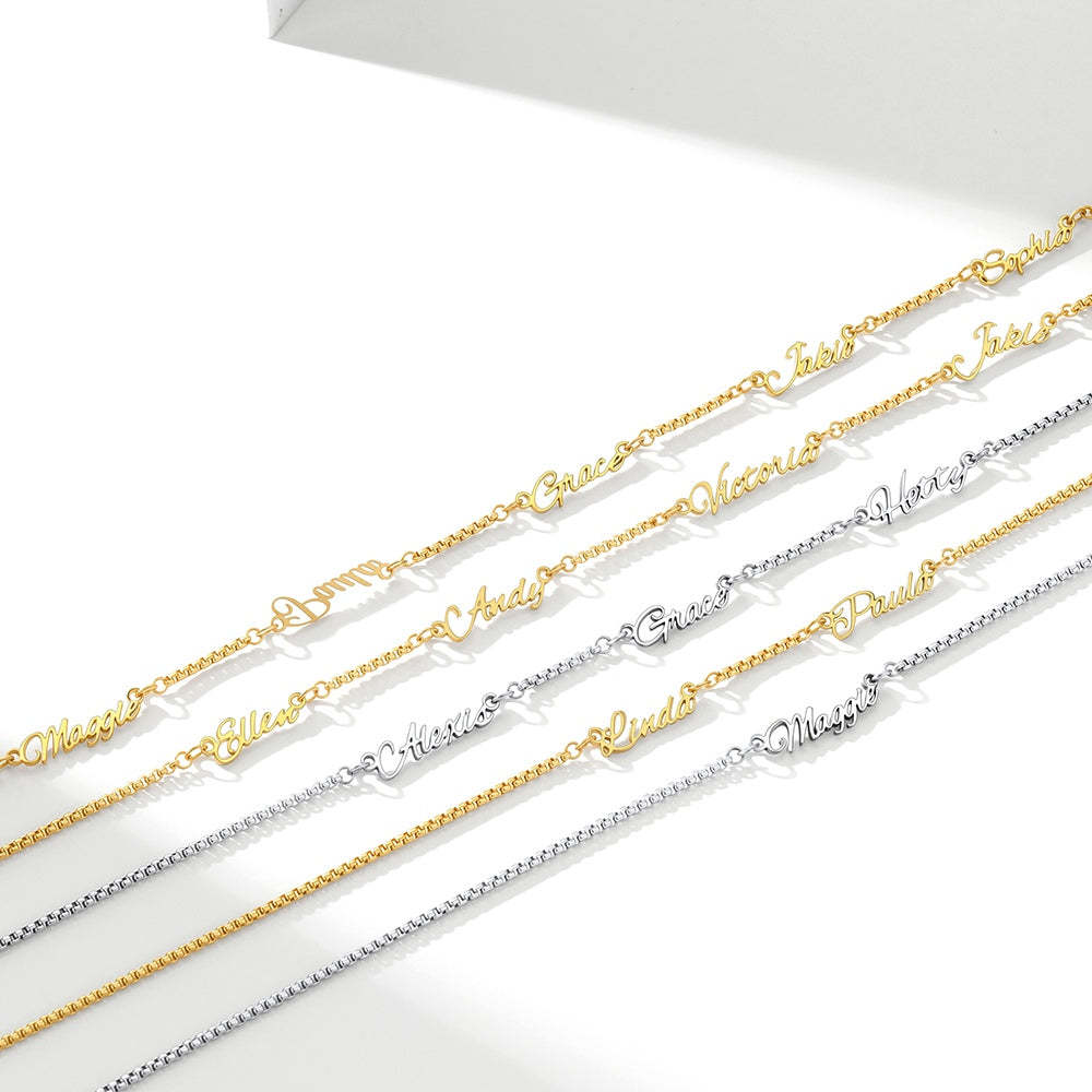 Personalized 3 Nameplate Rolo Chain Necklace 2 colors