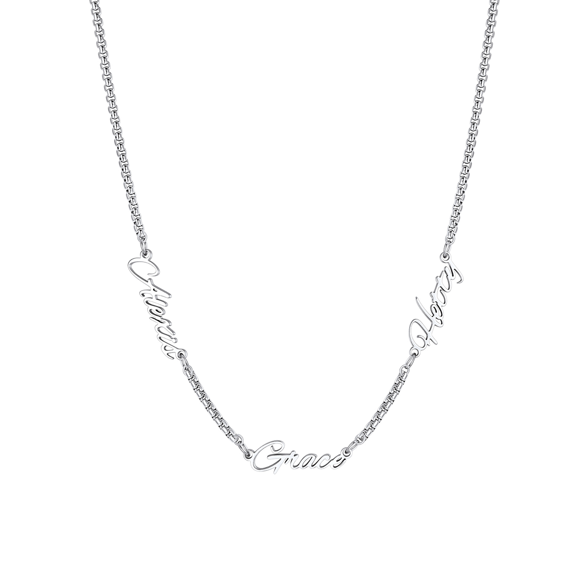Personalized 3 Nameplate Rolo Chain Necklace