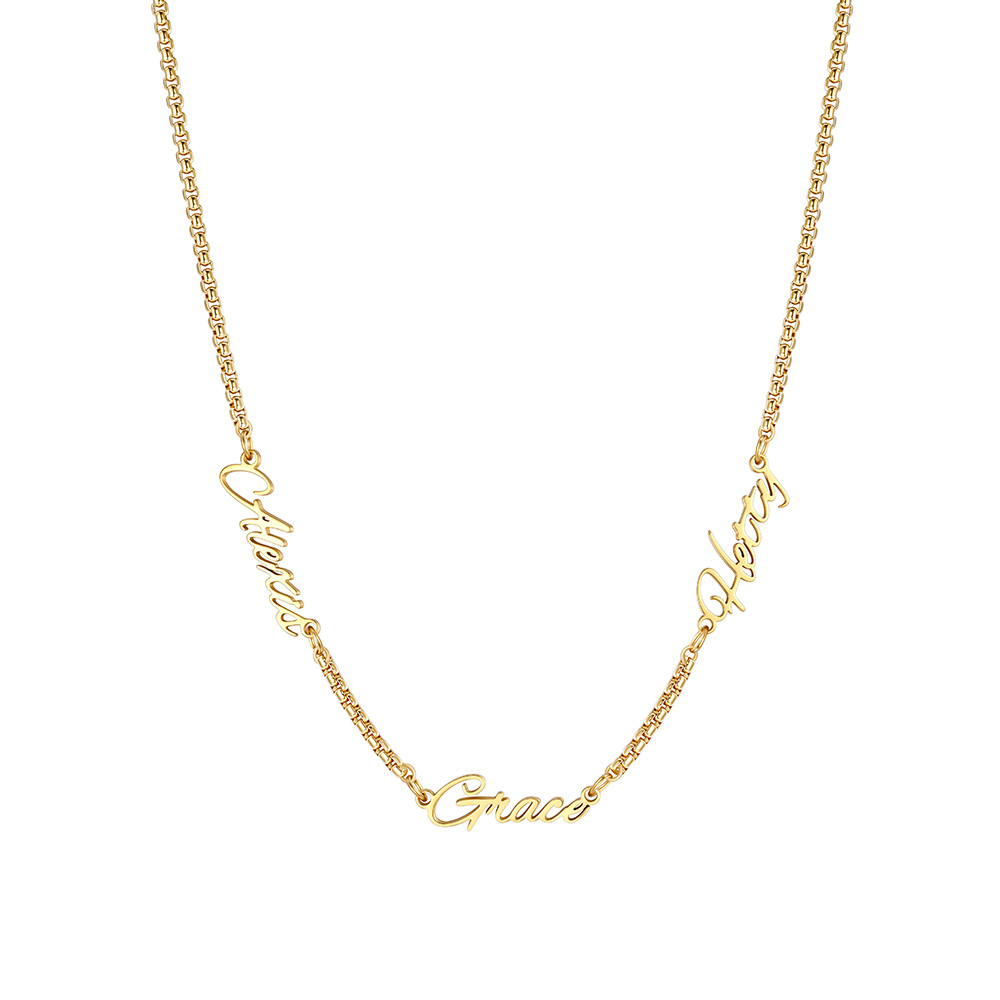 Personalized Multi-Nameplate Rolo Chain Necklace Gold for Women
