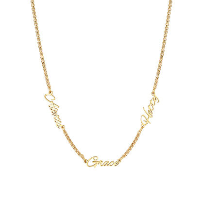 Personalized Multi-Nameplate Rolo Chain Necklace Gold for Women