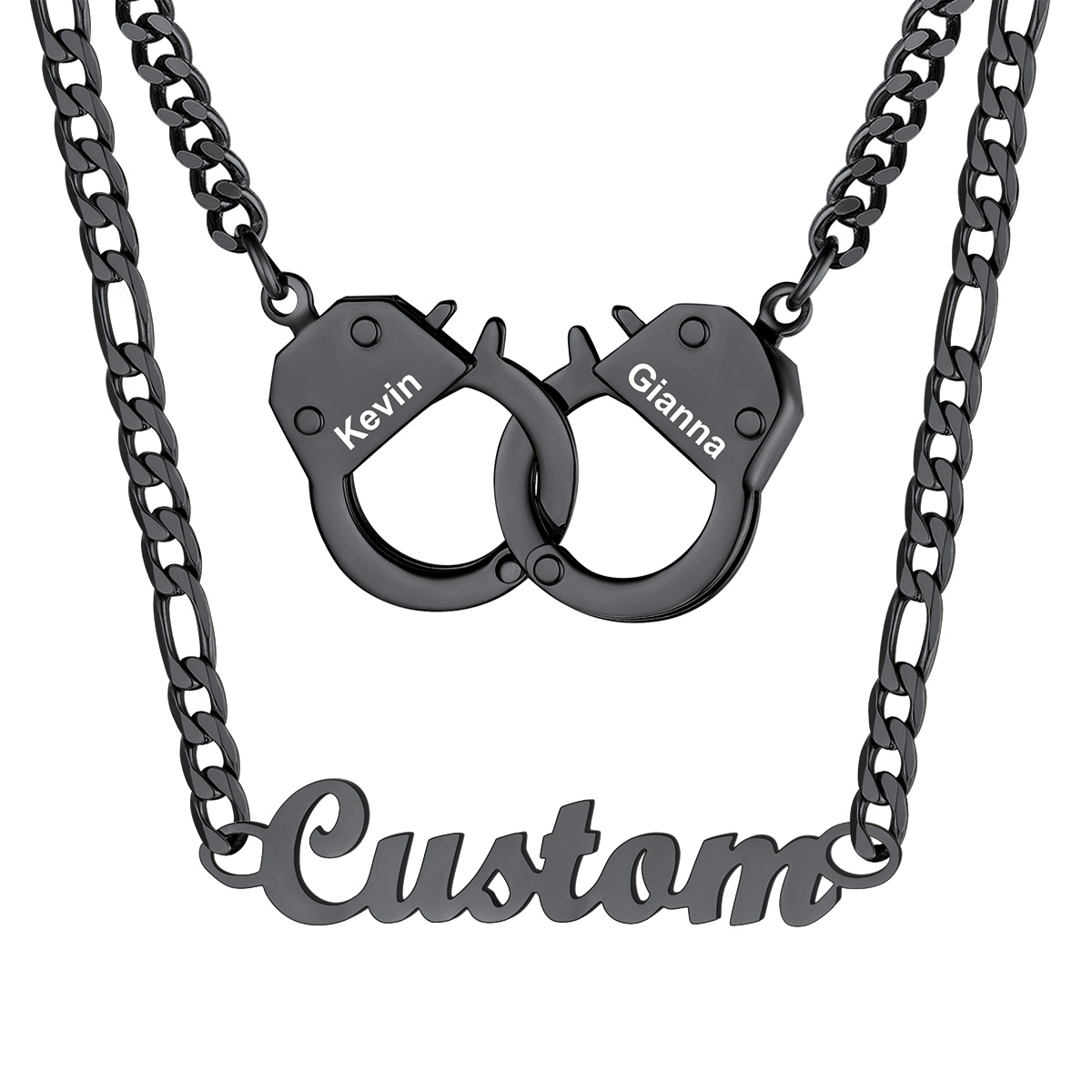 Personalized Name And Handcuff Couple Necklace Set