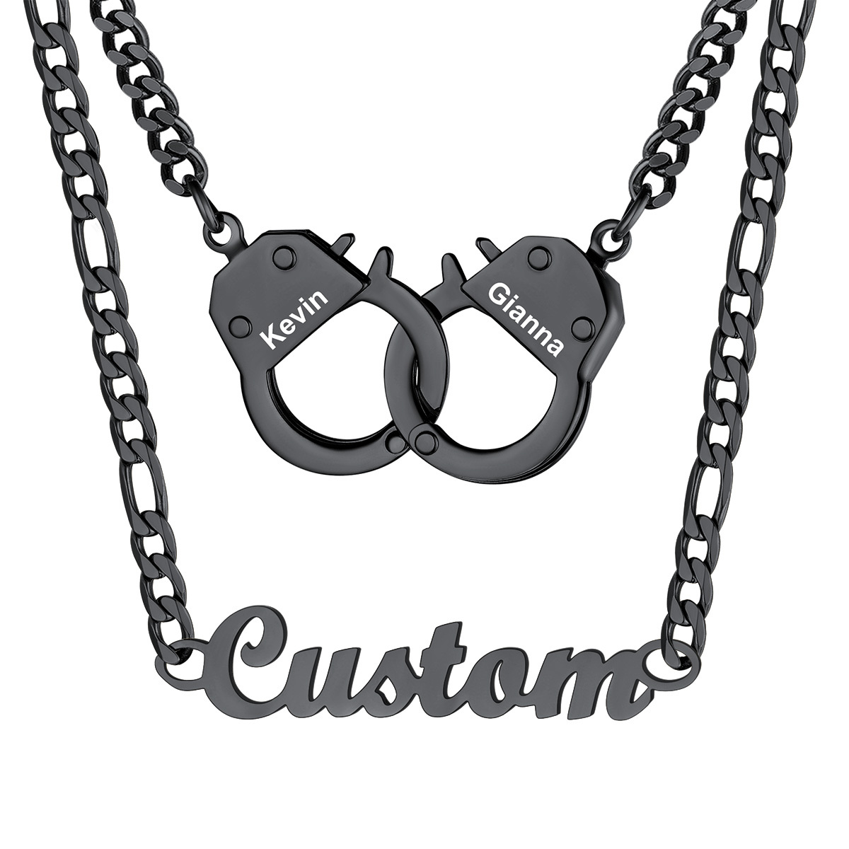 Personalized Name And Handcuff Couple Necklace Set