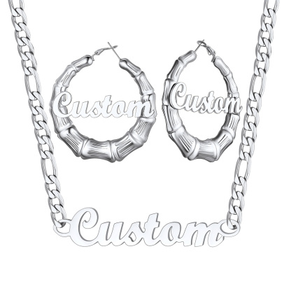 Personalized Name Bamboo Hoop Earrings And Necklace Set
