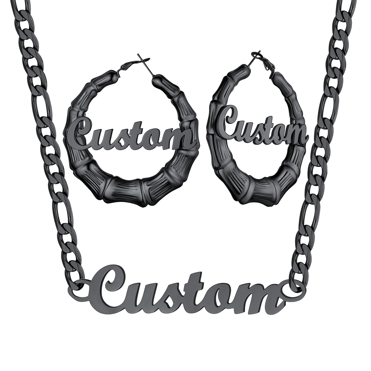 Personalized Name Bamboo Hoop Earrings And Necklace Set