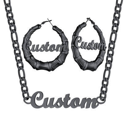 Personalized Name Bamboo Hoop Earrings And Necklace Set