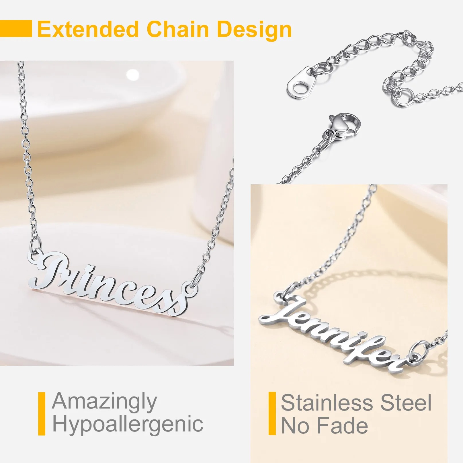 Personalized Name Cuban Chain Necklace & Chain Bracelet Set For Her