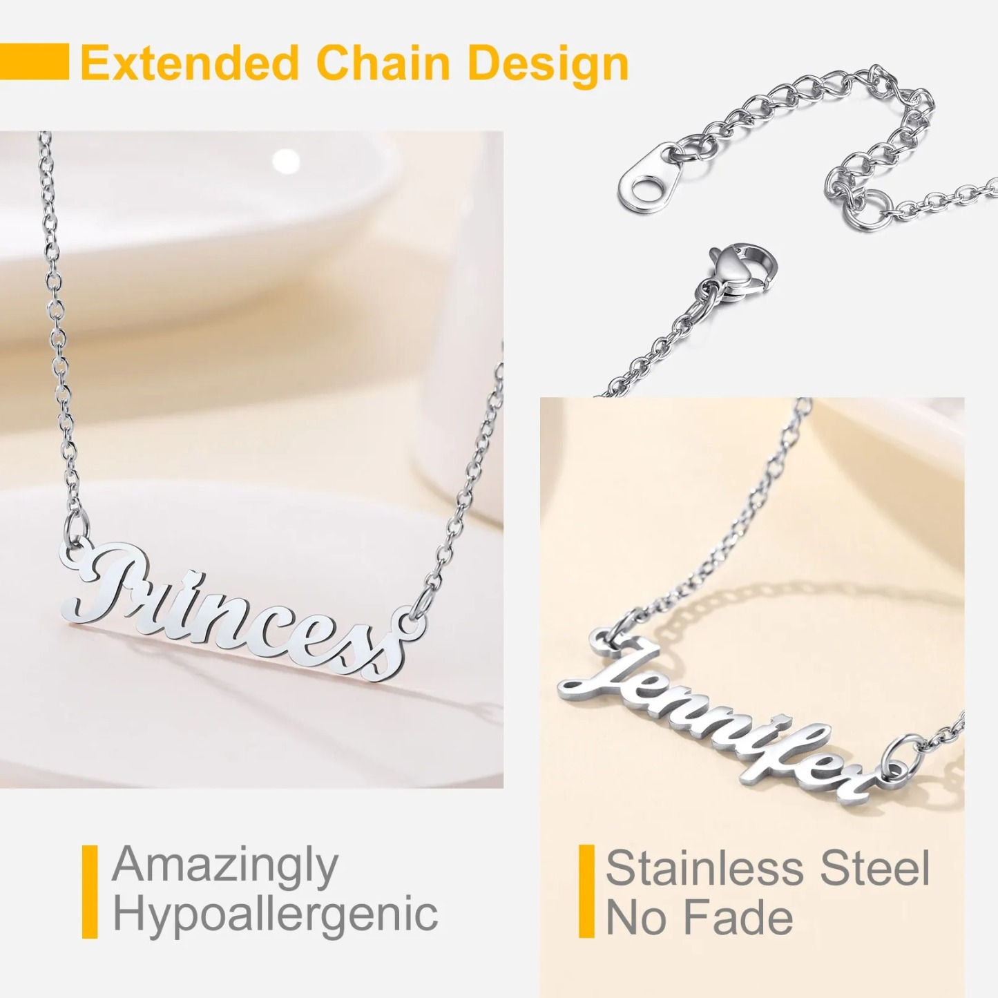 Personalized Name Cuban Chain Necklace & Chain Bracelet Set For Her