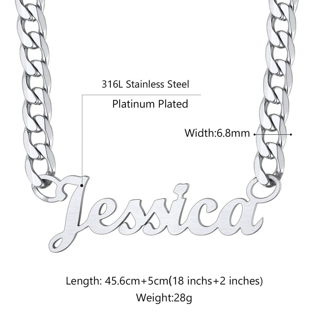 Personalized Name Cuban Chain Necklace & Chain Bracelet Set Size