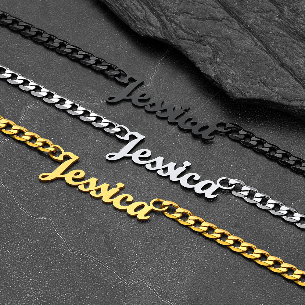 Personalized Name Cuban Chain Necklace & Chain Bracelet Set For Husband