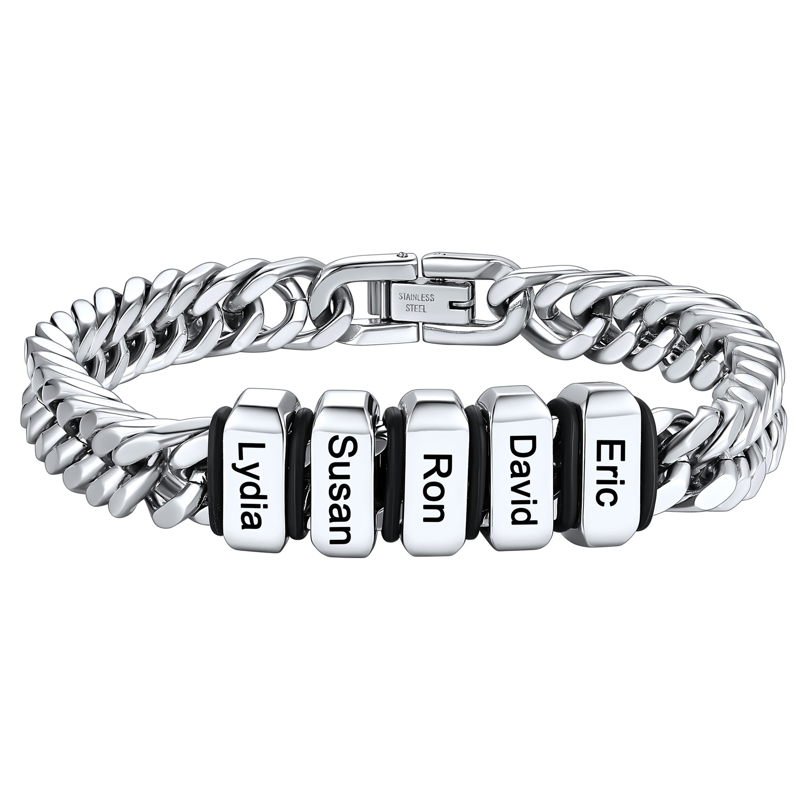 Personalized Name Engraved Beads Bracelet with Cuban Chain for Men