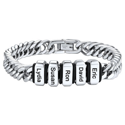 Personalized Name Engraved Beads Bracelet with Cuban Chain for Men
