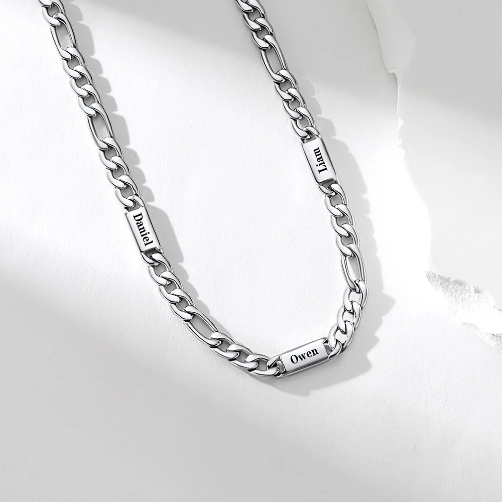 Personalized Engraving Name Figaro Chain Necklace Steel