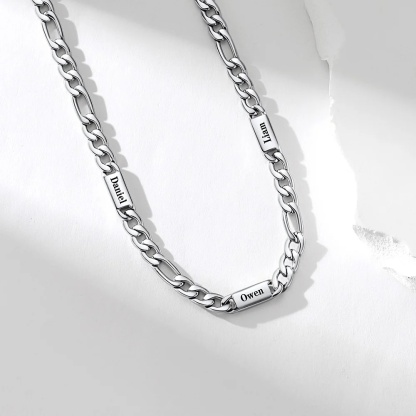 Personalized Engraving Name Figaro Chain Necklace Steel