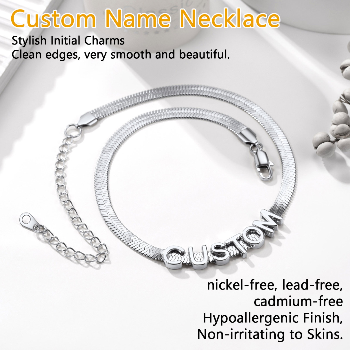 Custom Name Necklace Initial Herringbone Chain Choker