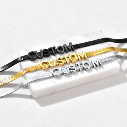 Personalized Name Necklace - Custom Initial Herringbone Chain Choker 3 Colors