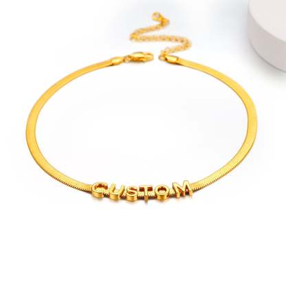Gold Personalized Name Necklace - Custom Initial Herringbone Chain Choker
