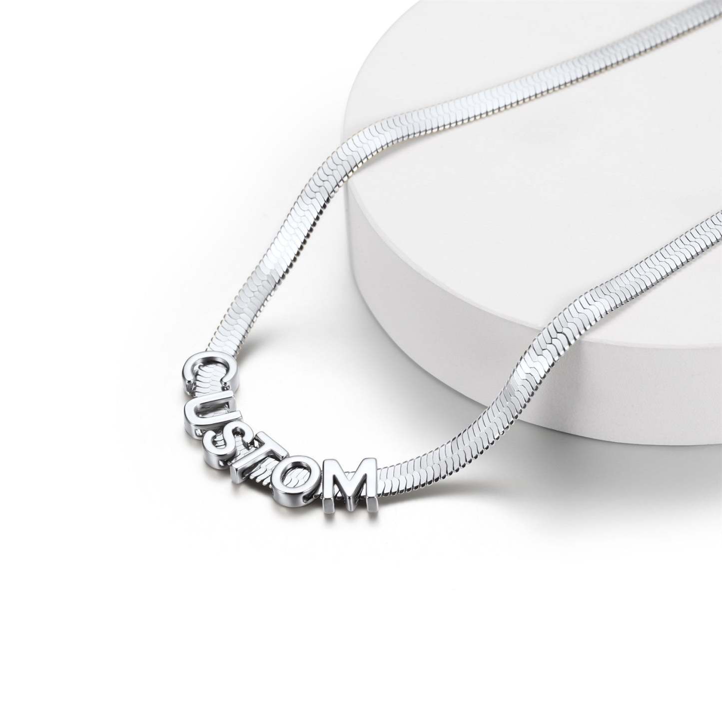 Personalized Name Necklace - Custom Initial Herringbone Chain Choker Silver for Her