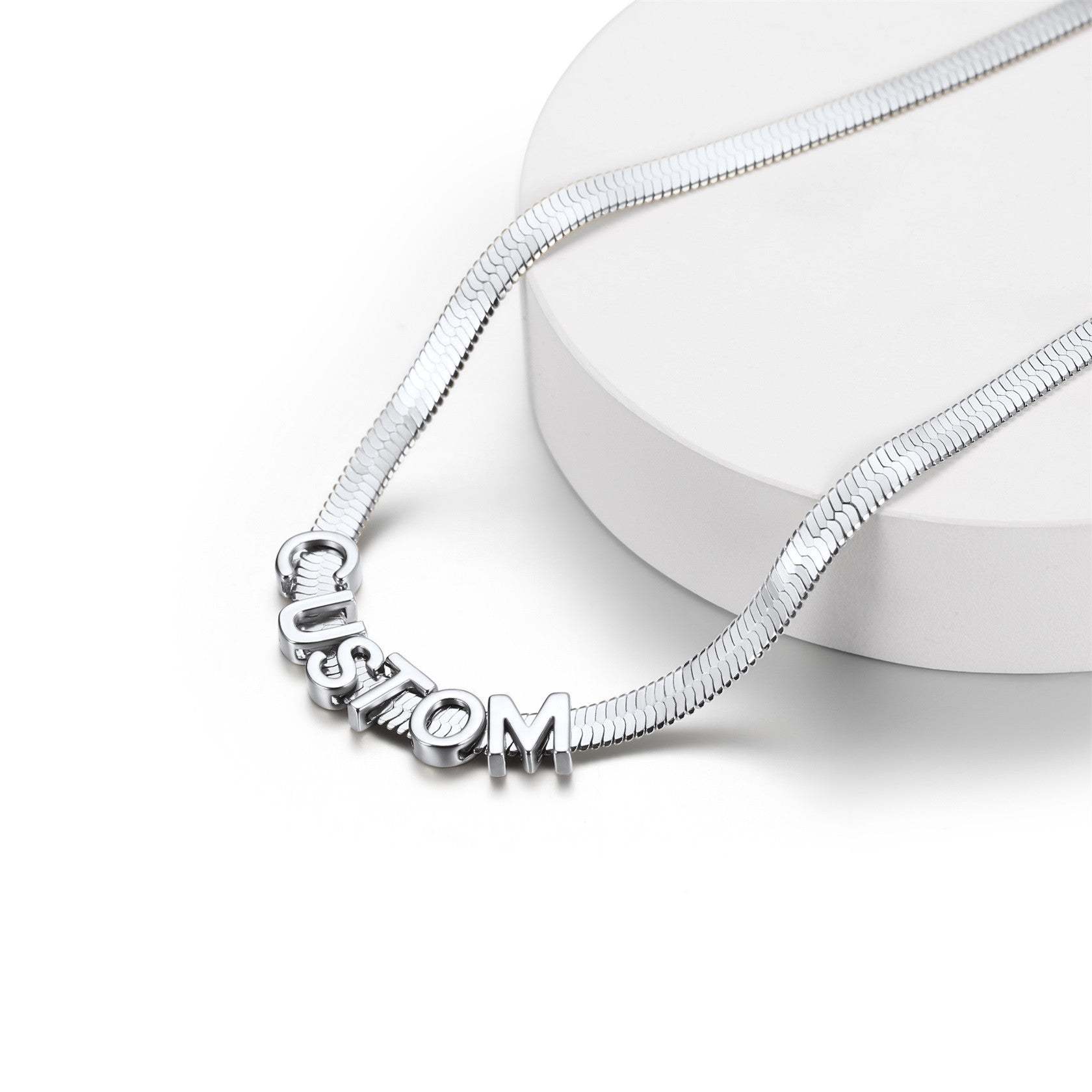 Personalized Name Necklace - Custom Initial Herringbone Chain Choker Silver for Her
