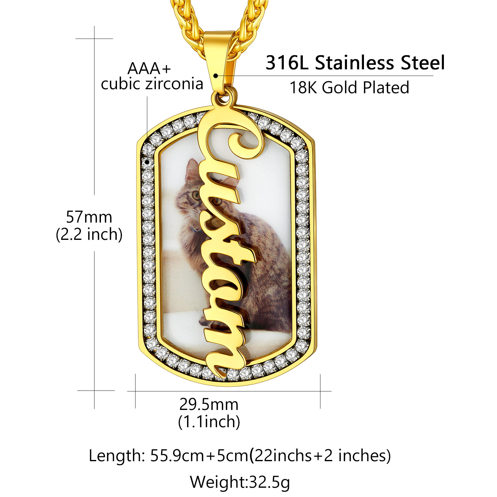 Personalized Name Picture Military Dog Tag Necklace