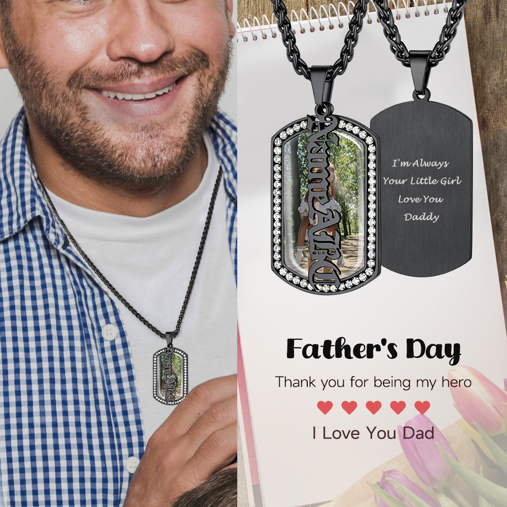 Personalized Name Picture Military Dog Tag Necklace for dad