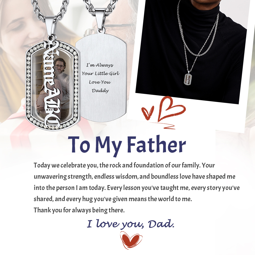 Personalized Name Picture Military Dog Tag Necklace gfit for father