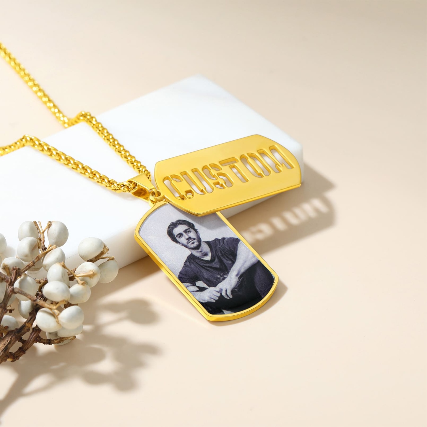 Personalized Photo Dogtags Military Necklace with Picture Name gold