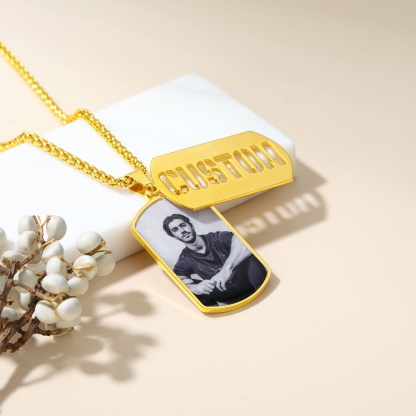 Personalized Photo Dogtags Military Necklace with Picture Name gold