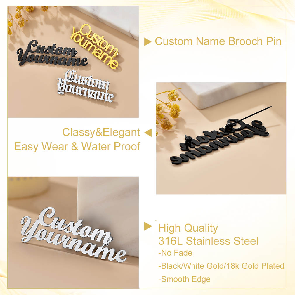 Name Plate Brooch Pin Personalized for Wedding Bouquet