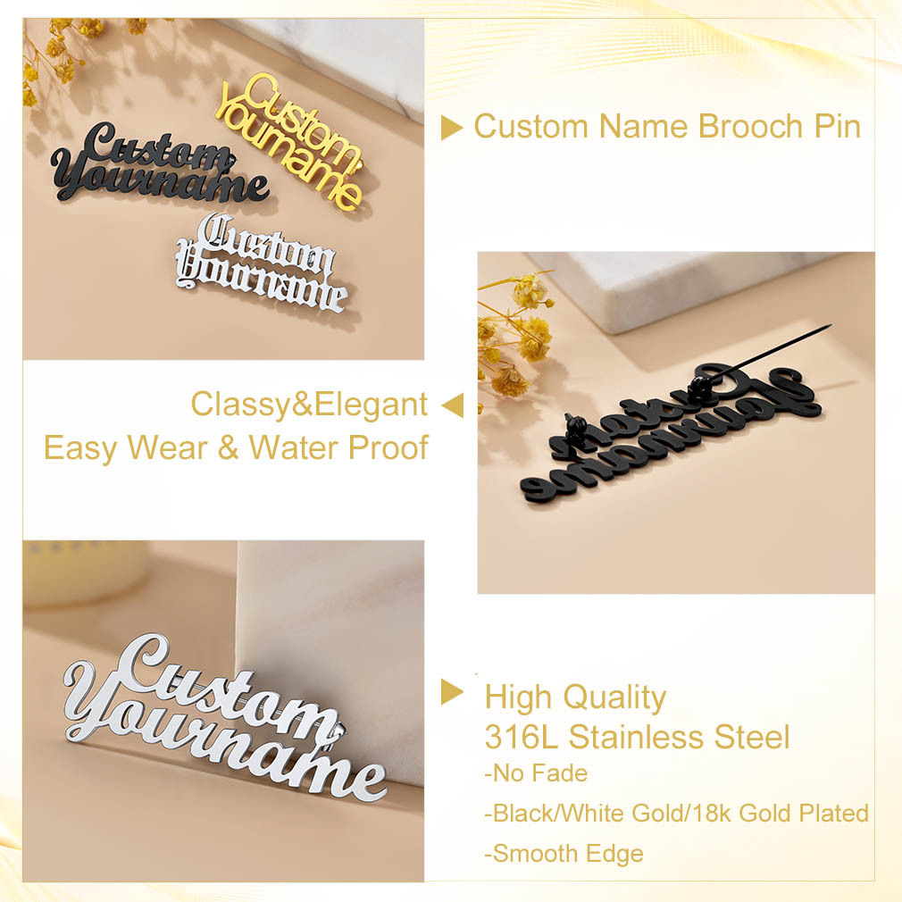 Name Plate Brooch Pin Personalized for Wedding Bouquet