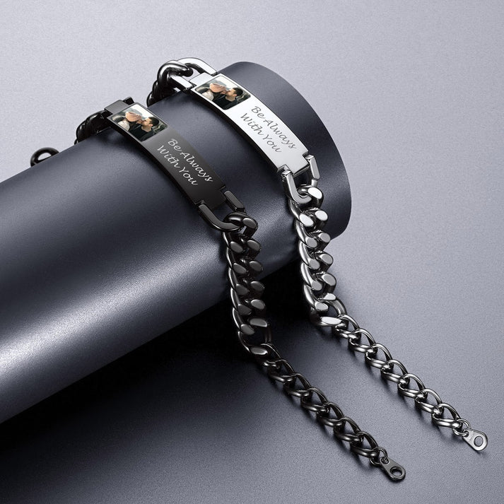 Personalized Nameplate Cuban Link Chain photo Bracelet