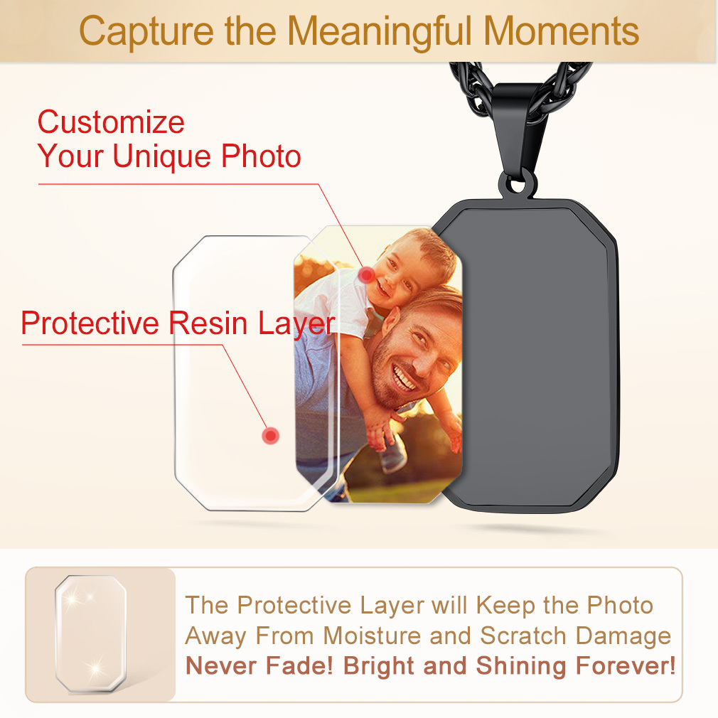 Octagon Fingerprint Dog Tag Necklace with Photo