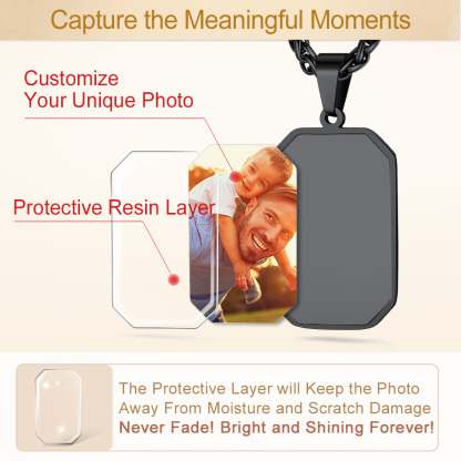 Octagon Fingerprint Dog Tag Necklace with Photo