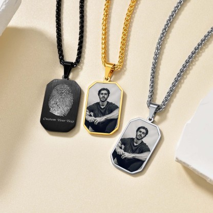 Personalized Octagon Fingerprint Dog Tag Necklace with Photo 3 colors