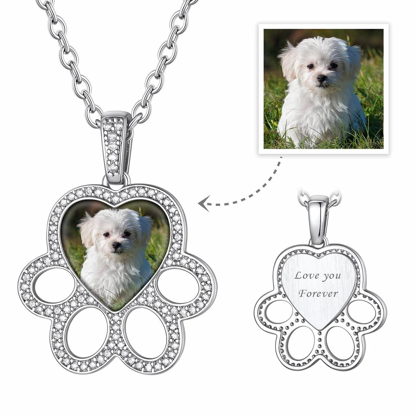 Personalized Dog Paw Photo Pendant Necklace for Pet Lover