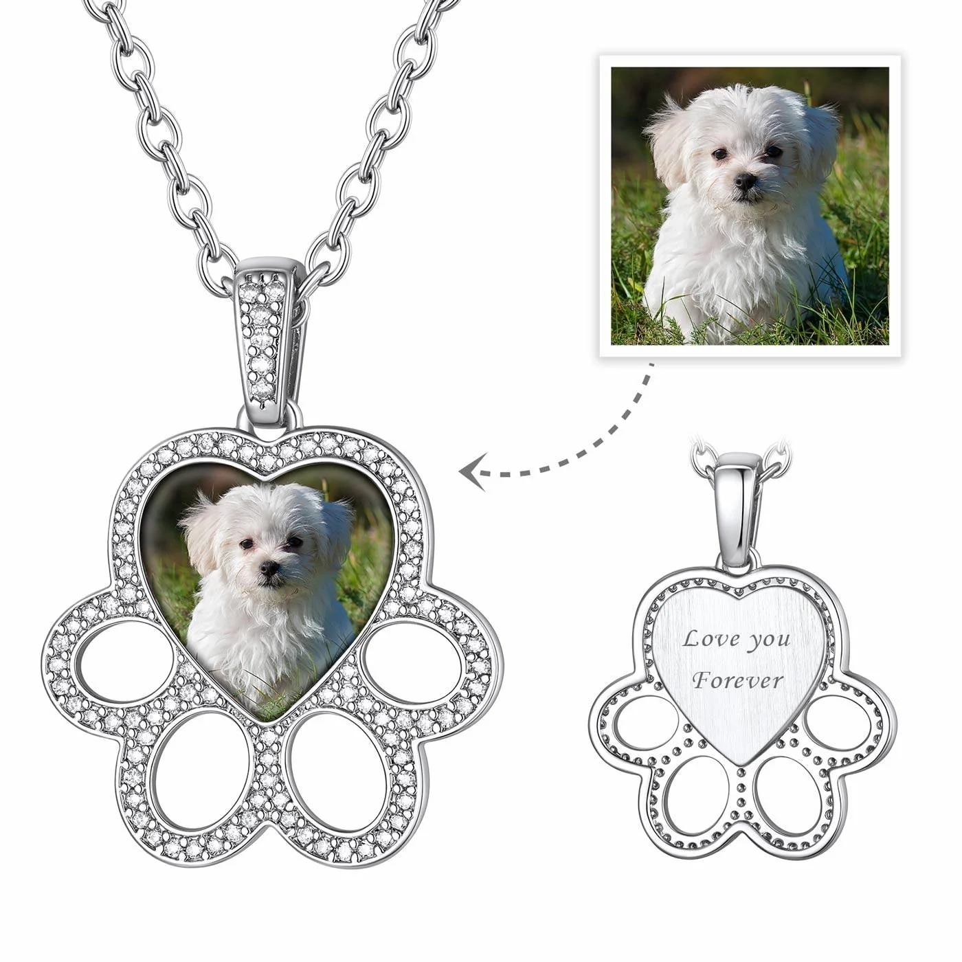 Personalized Dog Paw Photo Pendant Necklace for Pet Lover