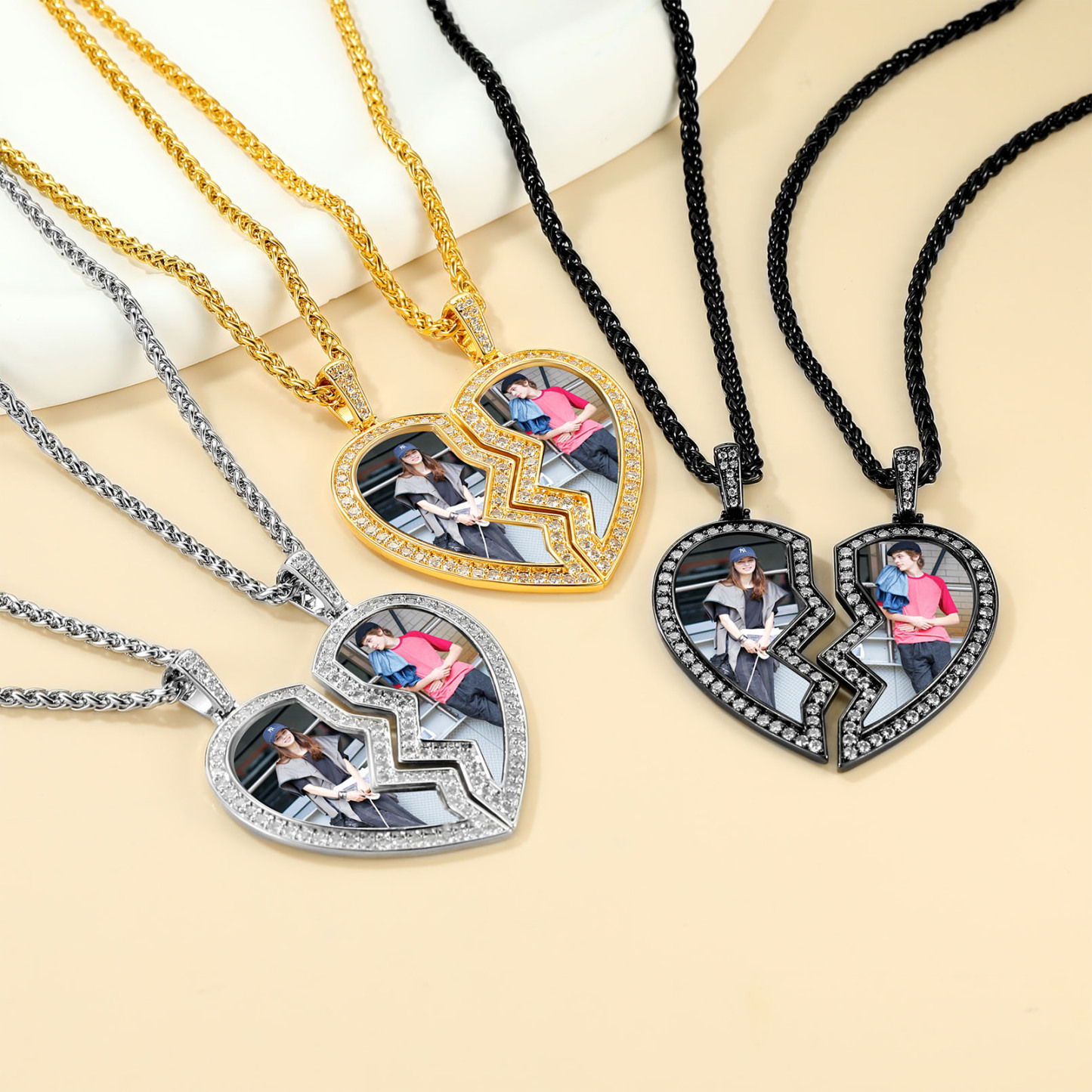 Personalized Photo Broken Heart Matching Necklace 3 colors
