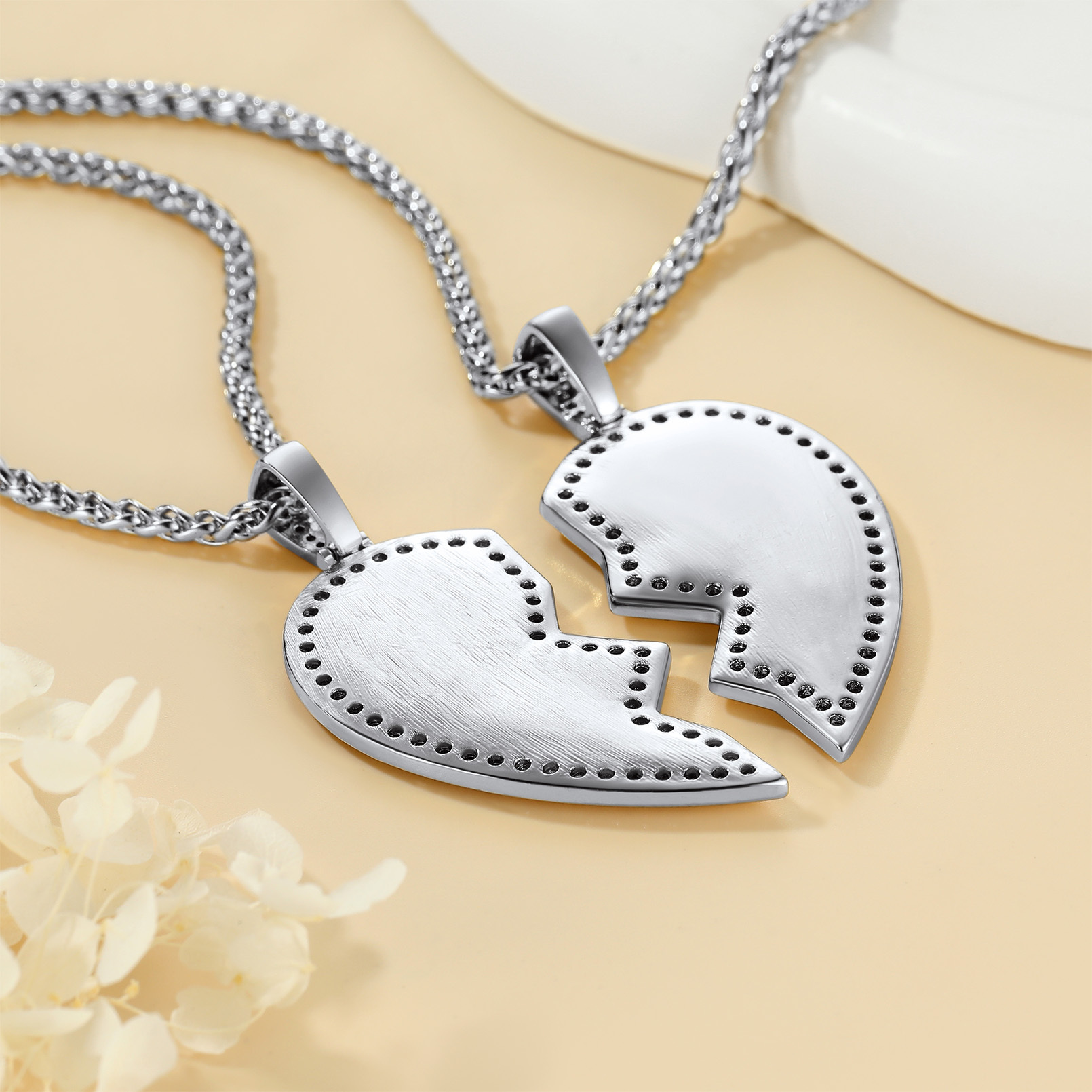 Personalized Photo Broken Heart Matching Necklace silver