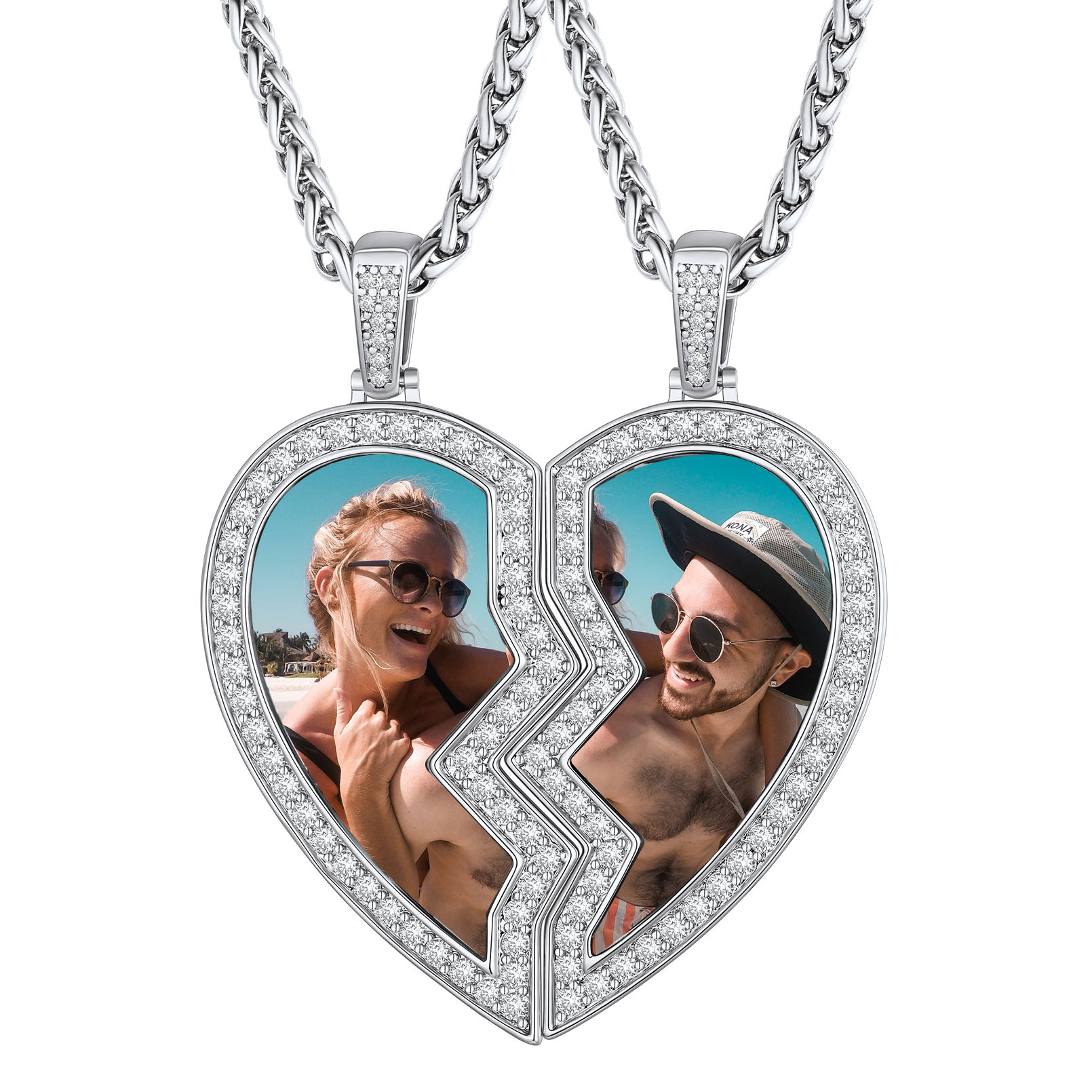 Personalized Photo Broken Heart Matching Necklace For Couple or BFF