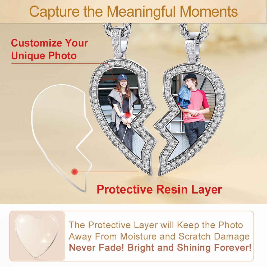 Personalized Photo Broken Heart Matching memorial Necklace 