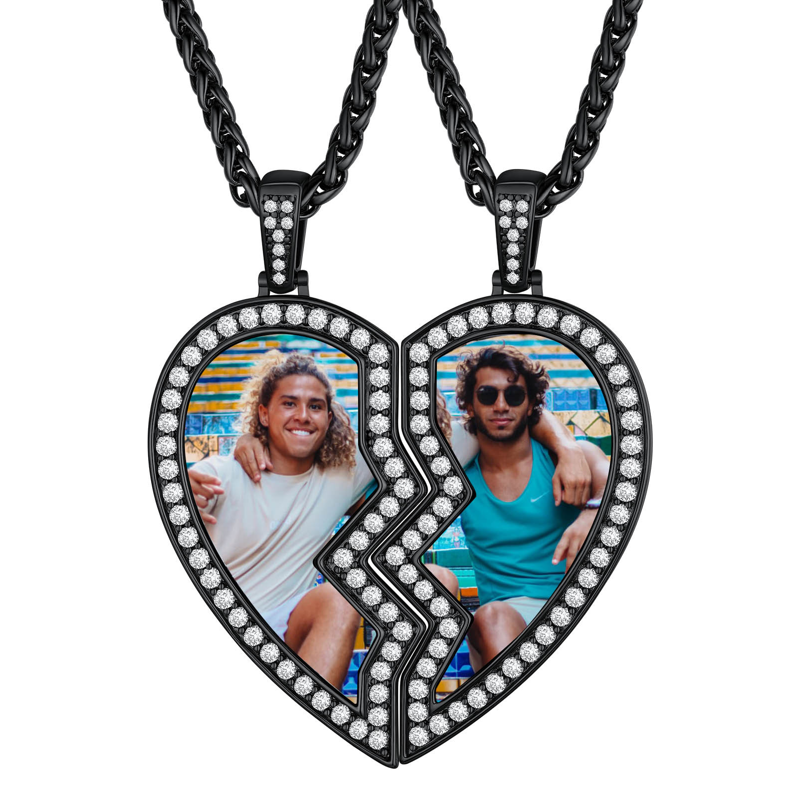 Personalized Photo Broken Heart Matching Necklace black