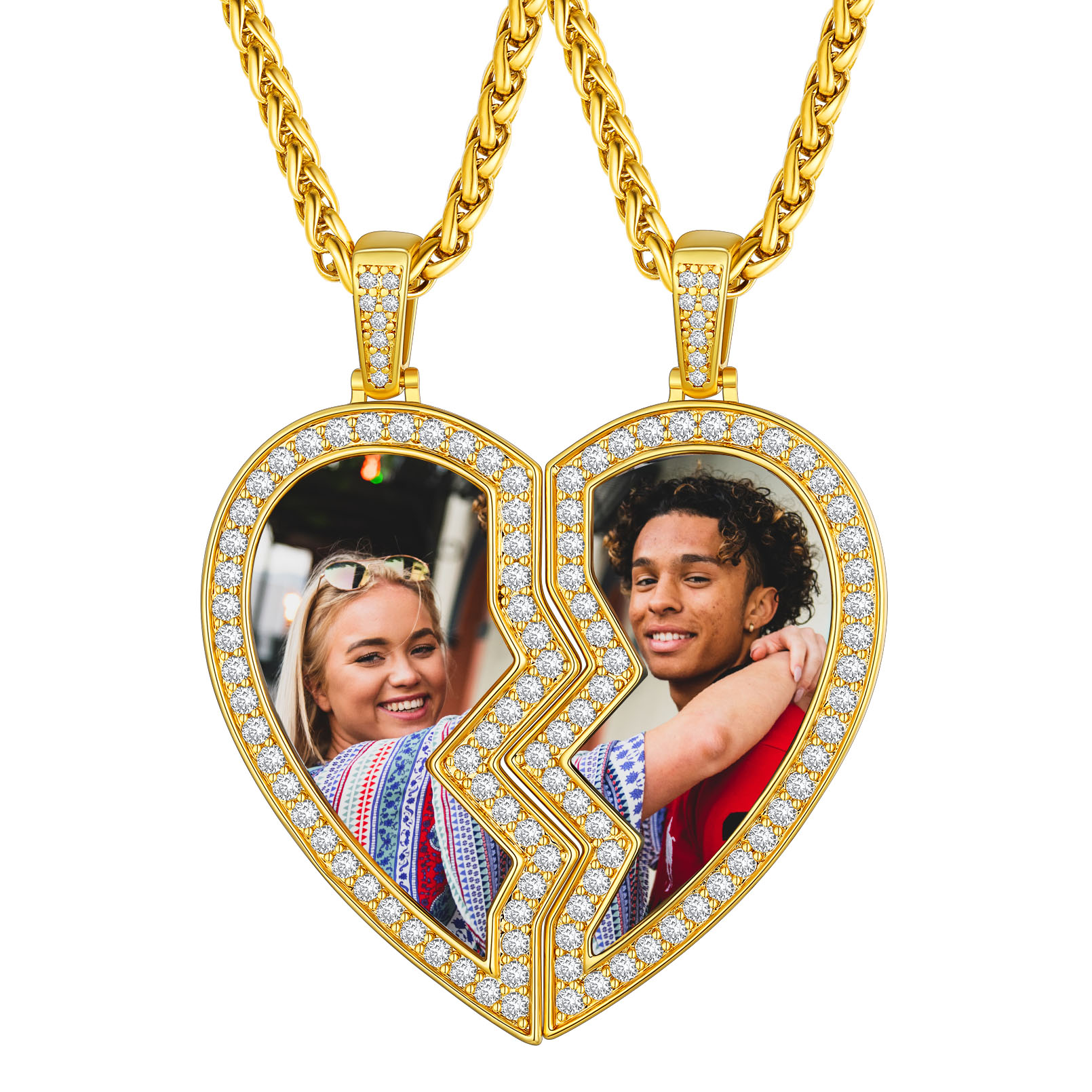 Personalized Photo Broken Heart Matching Necklace gold